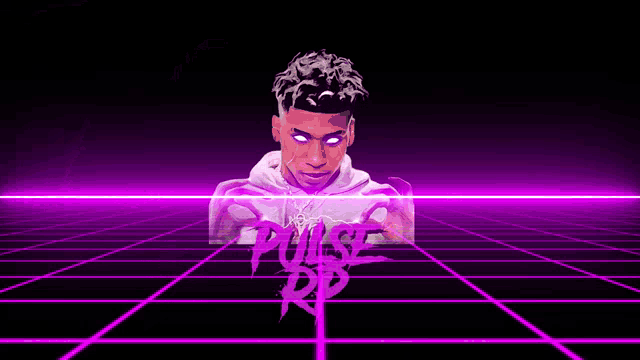 a man is standing in front of a neon grid with the word pulse rp on it