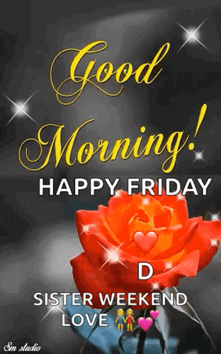 a picture of a red rose with the words good morning happy friday