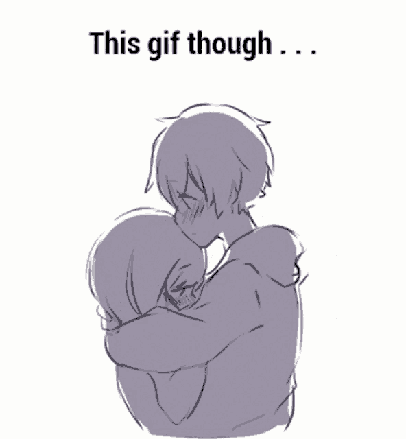 a drawing of a man hugging a woman with the caption " this gif though "