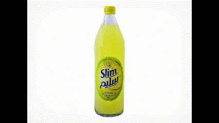 a bottle of slim lemonade with a yellow cap on a white background