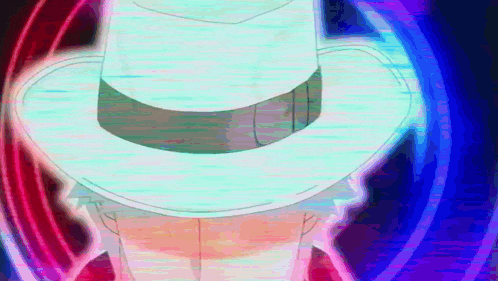 a close up of a person wearing a white hat with a swirl in the background