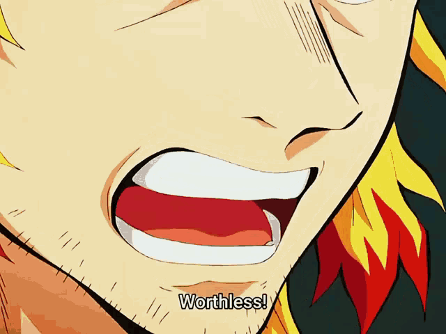 a close up of a man 's face with the words " worthless " written below it
