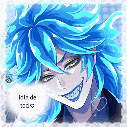 a drawing of idia de tod with a blue haired character