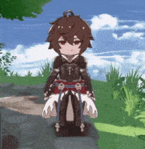 a cartoon character is walking down a path in a video game .