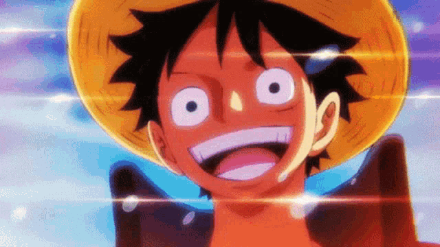 a close up of a cartoon character wearing a straw hat .