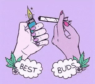 a drawing of two hands holding a lighter and a cigarette with the words `` best buds '' written on them .