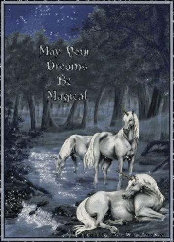 a picture of unicorns with the words may your dreams be magical on it
