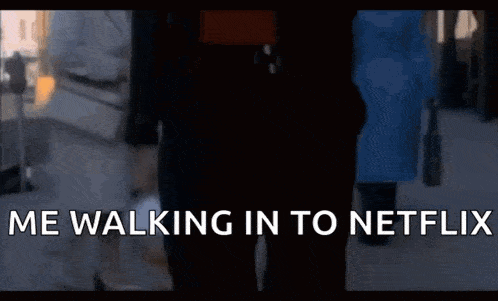 a person is walking down a street with the words me walking in to netflix written on the bottom