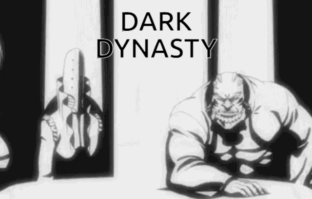 a black and white drawing of a man with the words dark dynasty below him