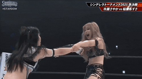 two women are wrestling in a ring with the word stardom on the bottom