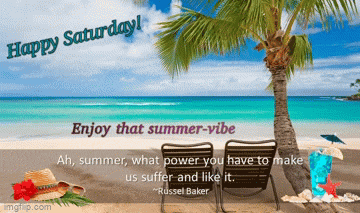 a happy saturday greeting card with a quote from russell baker