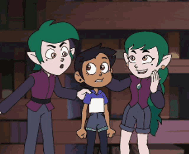 a group of cartoon characters standing next to each other