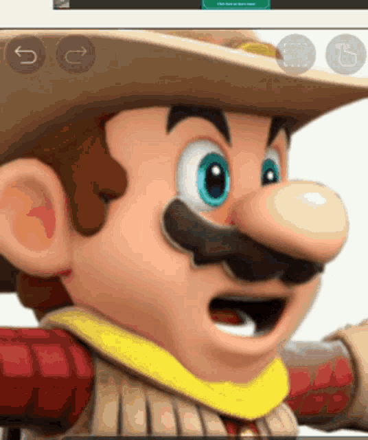 a close up of a cartoon character with a cowboy hat on