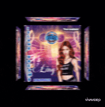 a cube with a picture of a woman and the words vivavideo on the bottom