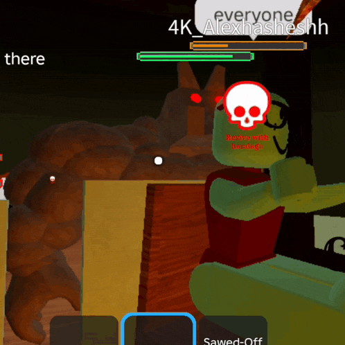 a video game character with a skull on his head and the words " everyone alexhashehsh " above him