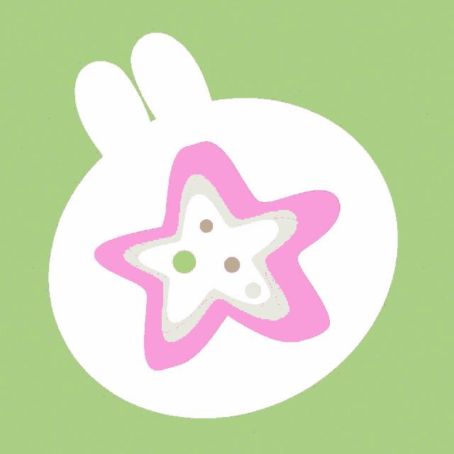 a pink star with polka dots on it is in a white circle on a green background