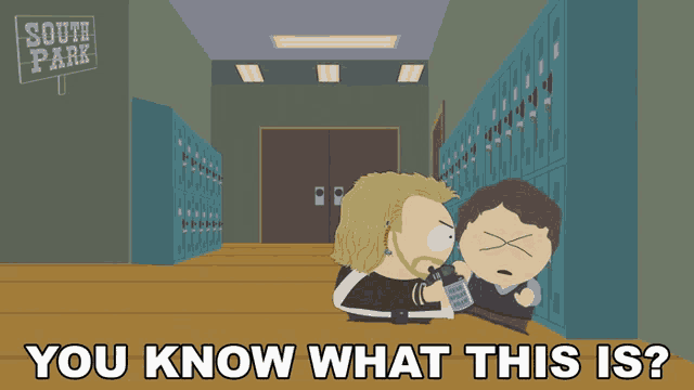 a south park sign hangs above a hallway