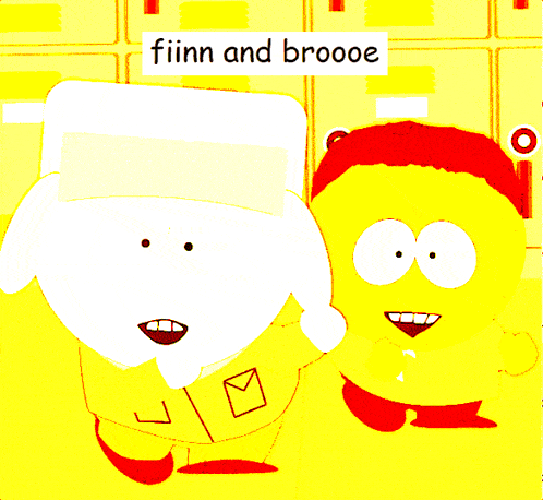 a cartoon drawing of finn and broooe standing next to each other
