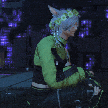 a video game character with a green shirt that says ' i 'm a cat ' on it