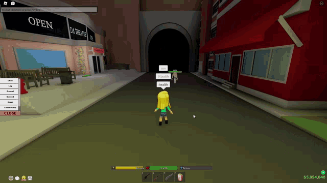 a girl in a video game is standing in front of an open sign