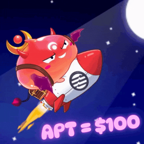 a cartoon of a devil on a rocket with the words " apt = $ 100 " underneath it