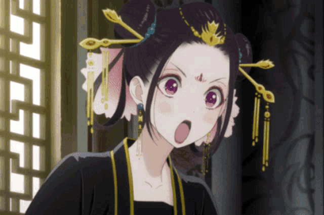 a girl with purple eyes and a crown on her forehead