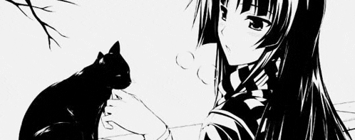 a black and white drawing of a girl holding a cat .
