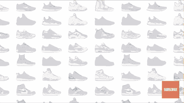 a cartoon of a man looking at a pair of shoes with the words shoe hunting vlog below him