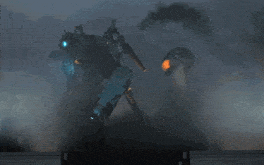 a blue flame is coming out of a robot