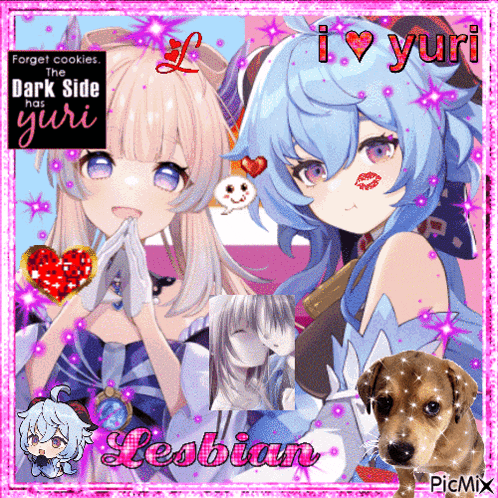 a picture of two anime girls with the words i love yuri on the bottom
