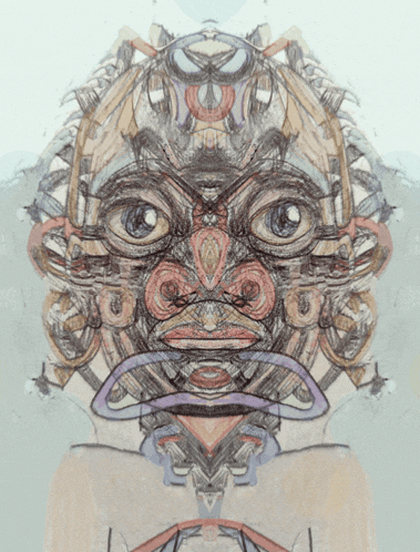 a drawing of a man 's face with the letter v on the bottom