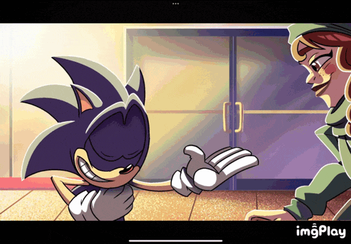 a cartoon of sonic the hedgehog giving a high five to someone