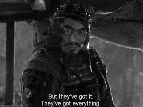 a black and white photo of a man saying but they 've got it