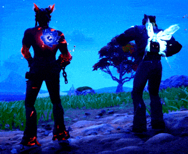 a video game character with a flower on his back