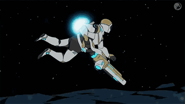 a cartoon character in a space suit is holding a large rocket .