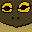 a pixel art drawing of a frog 's face with yellow eyes .