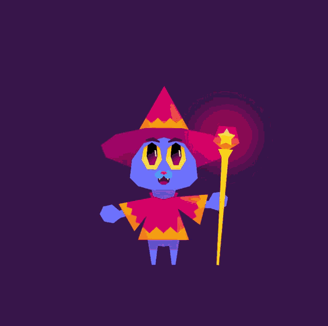 a cartoon of a wizard with a red hat and a wand