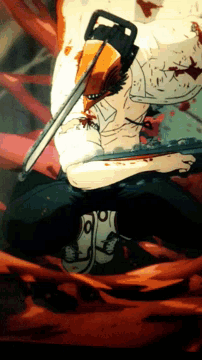 a cartoon drawing of a person with a chainsaw in their hand