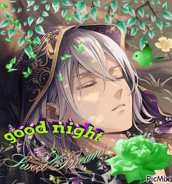 a picture of a man sleeping with the words good night sweet dreams