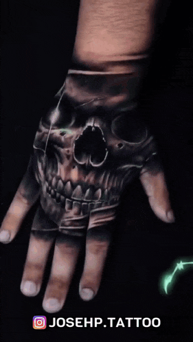 a tattoo of a skull on a person 's hand with josehp.tattoo written below it