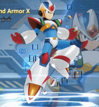 a cartoon character is standing in front of a sign that says " nd armor x "