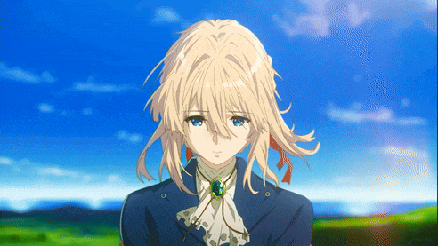 a girl with blonde hair and blue eyes wearing a blue jacket