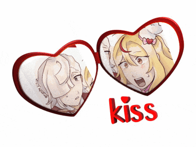 a couple of hearts with the word kiss on the bottom right