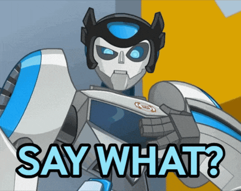 a cartoon robot with the words say what written on it