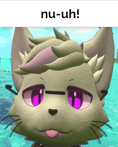 a cartoon cat with purple eyes and the words nu-uh on the bottom