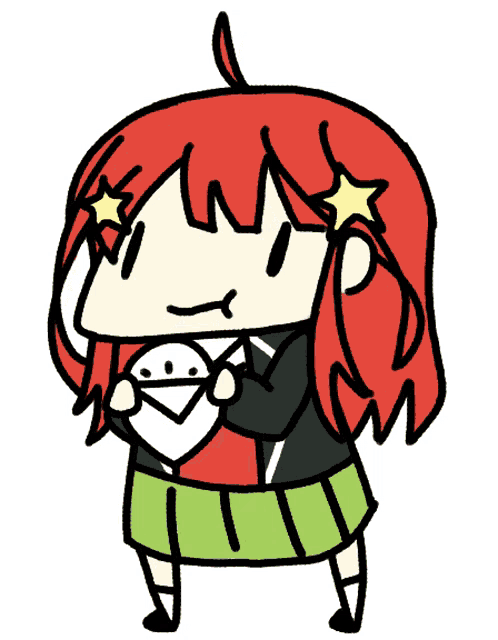 a drawing of a girl with red hair holding a clock