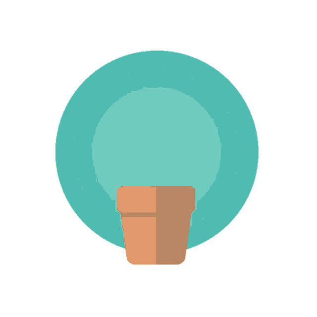 an illustration of a plant in a pot with a blue circle in the background