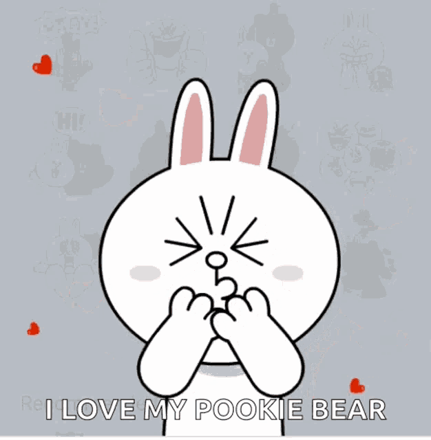 a cartoon bunny holding a heart with the words i love my pookie bear