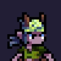 a pixel art drawing of a person with horns and a bow and arrow