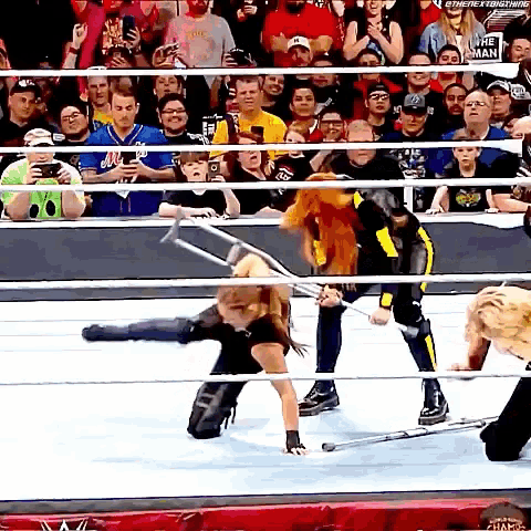 a crowd of people watching a wrestling match with a man wearing a shirt that says the man